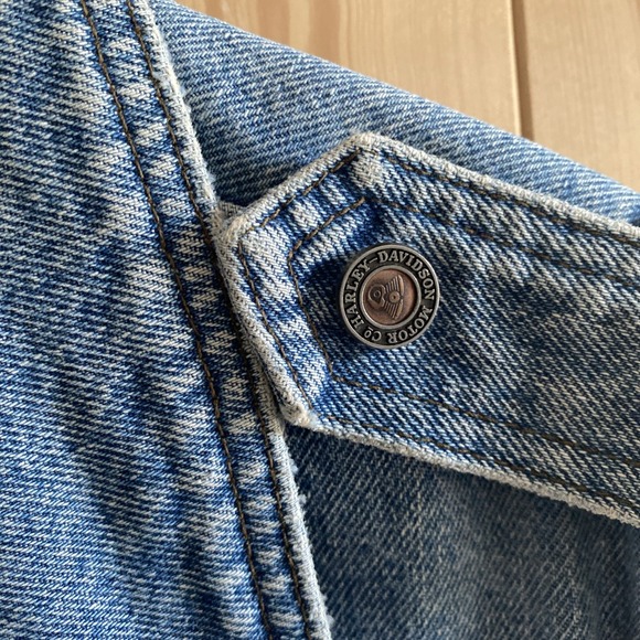 Vtg 80s Harley Davidson BIKER BLUES Denim Jean Jacket L Belt USA Logo Patch - Picture 3 of 16